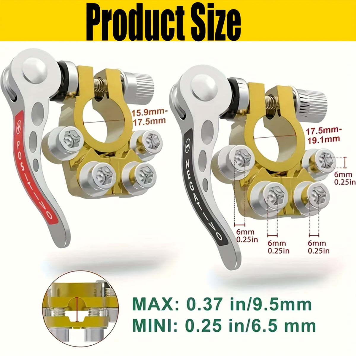 Connector for Car Battery Terminals, Featuring a 4-Way Quick Disconnect Clip for Both Positive And Negative Connections, Made of Solid Polished Brass That Is Resistant to Corrosion And Built to Last for Automobiles, Trucks, And Other Vehicles