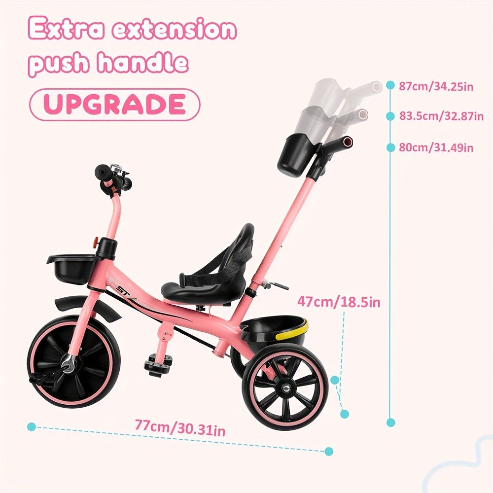 Push Handle Tricycle for Toddlers Girls Pink – 3 Wheel Trike Ages 18-60 Months with Padded Backrest, Safety Belt, Adjustable Seat | Best Birthday Gift for Kids 1 2 3 4 5 Year Old