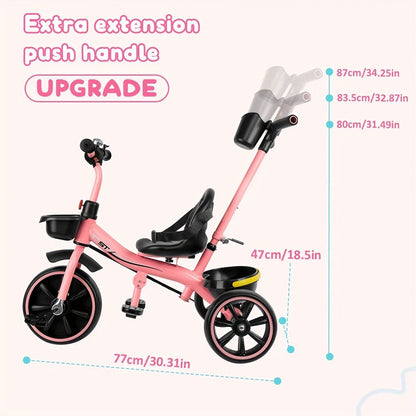 Push Handle Tricycle for Toddlers Girls Pink – 3 Wheel Trike Ages 18-60 Months with Padded Backrest, Safety Belt, Adjustable Seat | Best Birthday Gift for Kids 1 2 3 4 5 Year Old