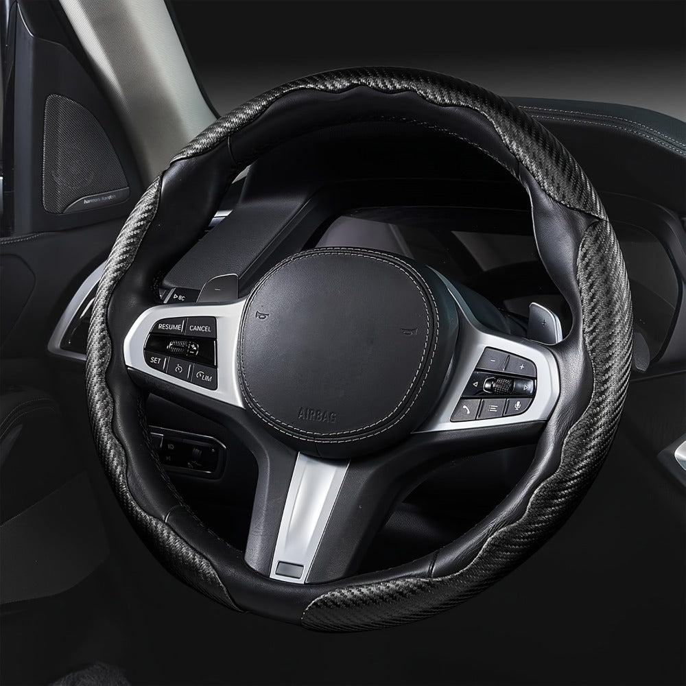Carbon Fiber Steering Wheel Cover 3pcs – Anti-Skid Segmented Snap-On Protector, High-Grip ABS Resin, Universal Fit, Wood Grain Yellow, Sleek Automotive Interior Upgrade