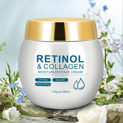 Retinol & Collagen Moisturizer Face Cream with Hyaluronic Acid & Vitamin E, Hydrating Firming Anti-Aging Day & Night Cream for All Skin Types, Hypoallergenic Neck & Face Moisturizer – 130g