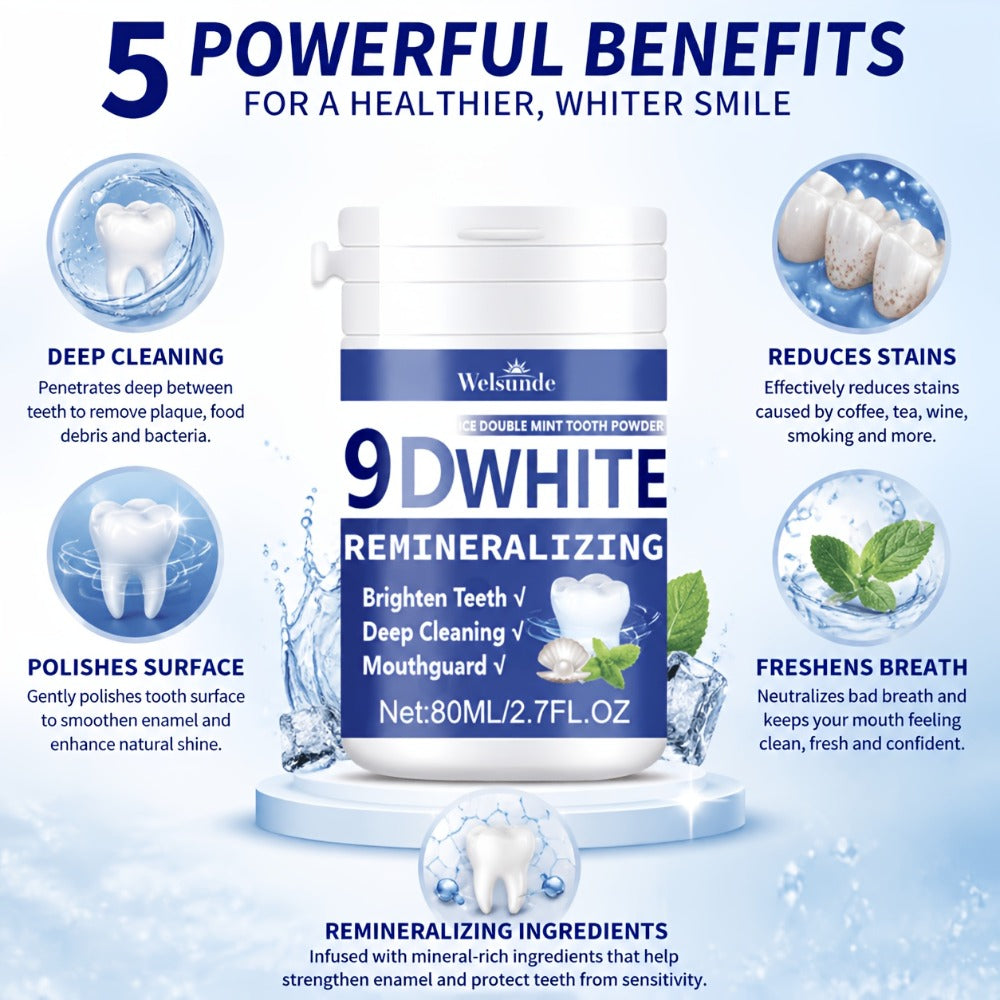 Hydroxyapatite Tooth Powder 2-Pack Remineralizing Fluoride-Free Deep Cleaning Whitening Mint Toothpowder for Sensitive Teeth Enamel Repair Daily Oral Care Gift