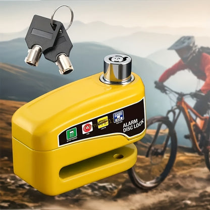 Motorcycle Disc Brake Lock with 110dB Alarm, Anti-Theft Security Lock for Motorcycles Bicycles Scooters, Motion-Activated Loud Alarm Wheel Lock, Compact & Portable, Yellow & Black