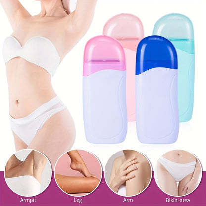 Wax Warmer Roller Kit for Hair Removal — Portable Electric Roll-On Soft Wax Heater for Women & Men, At-Home & Salon Waxing, Smooth Glide Applicator, Travel-Friendly (Light Pink/Green/Blue/White)