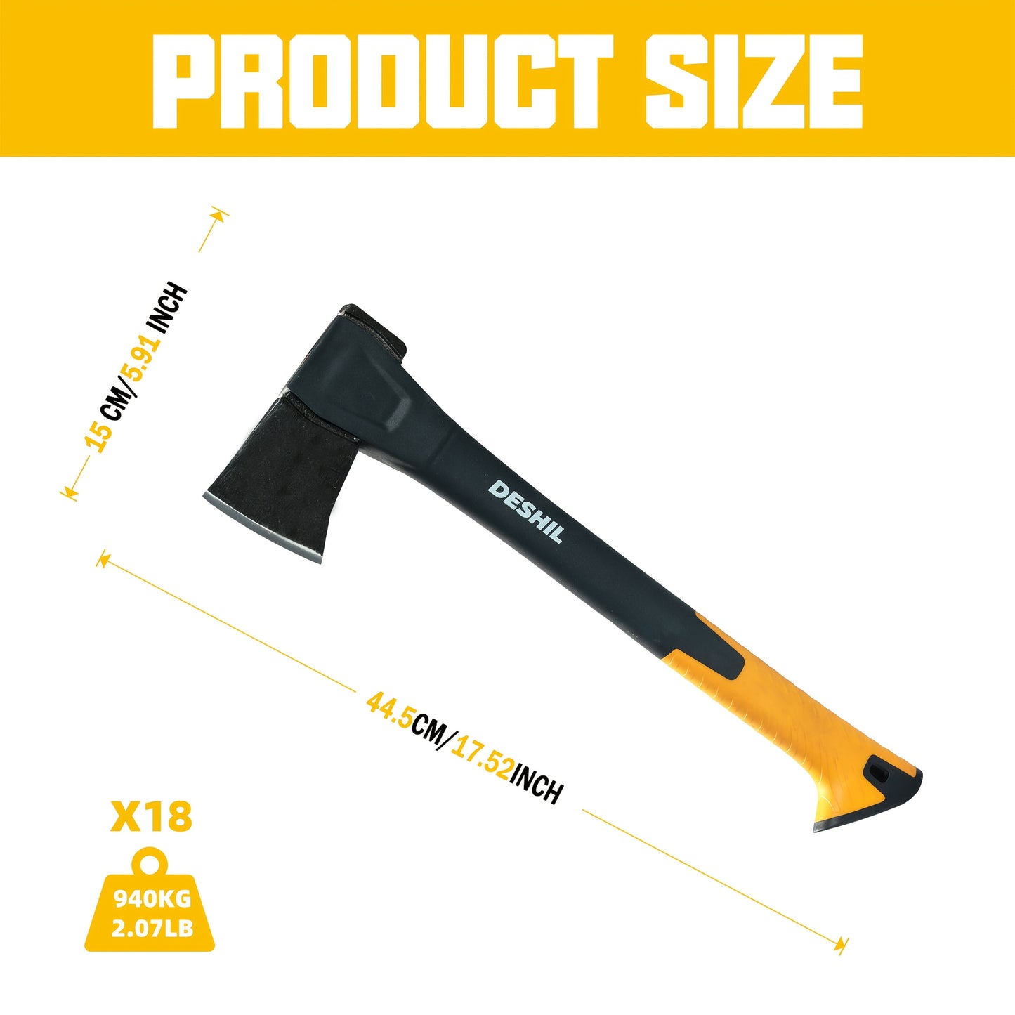 Carbon Steel Camping Hatchet Wood Splitting Axe – Teflon-Coated Forged Steel Blade, Shock-Absorbing Fiber Handle, Anti-Rust & Non-Slip, 4 Sizes (14"/18"/24"/28") for Camping, Firewood & Gardening