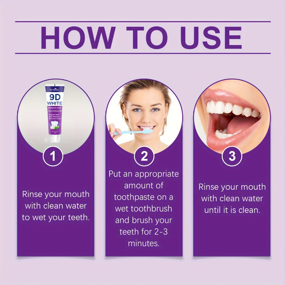 Remineralizing Toothpaste 4-Pack – 9D Purple Hypoallergenic Formula with Essential Oils, 400g Deep Cleaning Whitening Toothpaste for Sensitive Teeth, Gentle Gum Care & Fresh Breath, Daily Home & Travel Oral Hygiene
