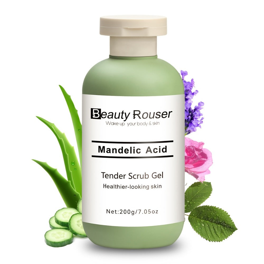 Exfoliating Body Scrub Gel with Aloe Vera, Rose & Chamomile Extract — Deep Cleansing Physical Scrub for Face & Body, Unclogs Pores, Removes Dead Skin, Softens & Hydrates All Skin Types, 200g / 7.05 oz