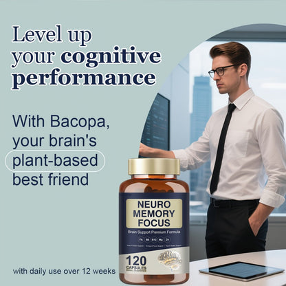 Memory Focus Brain Supplement 120 Capsules – Advanced Nootropic Formula with Ginkgo Biloba, Bacopa Monnieri, Alpha GPC & L-Tyrosine – Mental Clarity & Cognitive Support for Men and Women – Gluten-Free