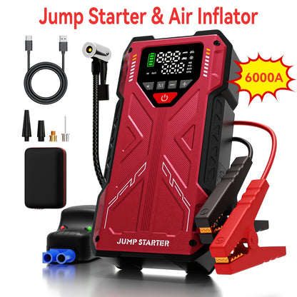 Jump Starter with Air Compressor 5000A/7000A Peak – 150PSI Digital Tire Inflator, Portable Battery Pack for 10L Gas & Diesel, Quick Charge USB & LED Emergency Light