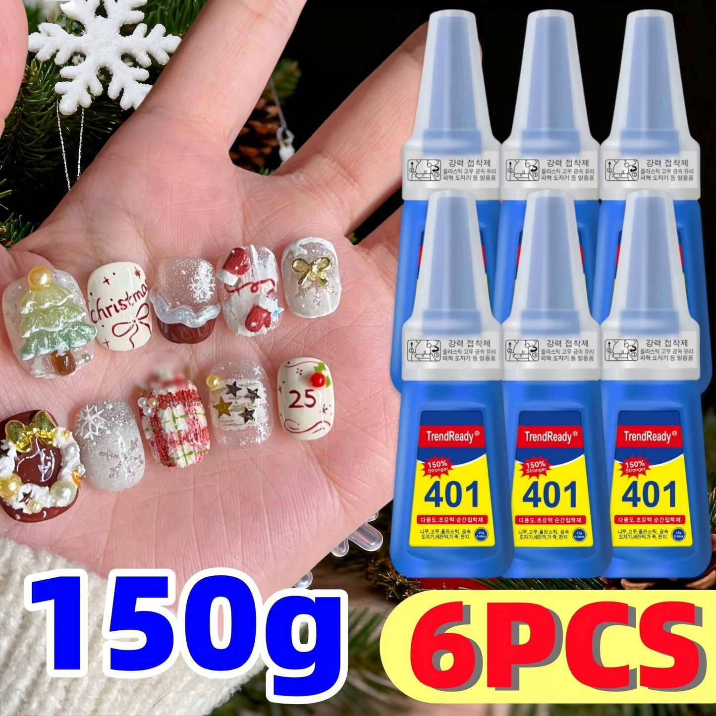 Waterproof Nail Adhesive Tabs with Nail Stickers 0.85oz Dropper Tip Bottle - Extra Strong Alcohol-Free Quick Release Long Wearing Salon Formula for Press On Nails & Nail Art Women 2 6 8 Pack Value Set