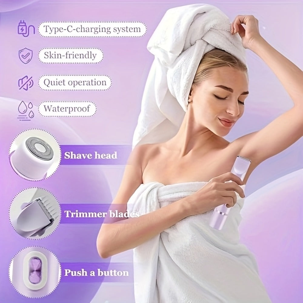 Electric Bikini Razor 2-in-1 Women USB Rechargeable Dry Wet Face Shaver - Painless Hair Removal Bikini Line Underarms Legs Arms Face Portable Cordless Lady Shaver Pink Purple Blue