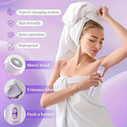 Electric Bikini Razor 2-in-1 Women USB Rechargeable Dry Wet Face Shaver - Painless Hair Removal Bikini Line Underarms Legs Arms Face Portable Cordless Lady Shaver Pink Purple Blue