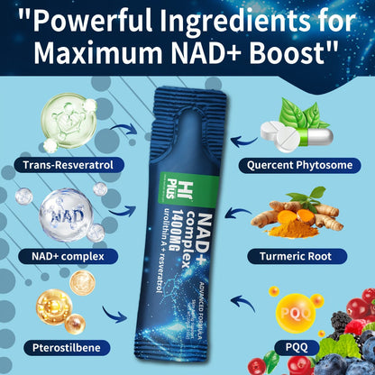 NAD+ 1400mg Liposomal Energy Bar with Niacinamide Ribofuronate & Resveratrol - Cellular Energy Focus & Anti-Aging Supplement - Sweet Berry Flavor 20 Individually Portable Packs