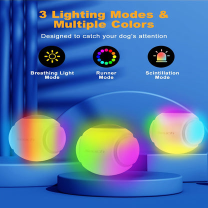 LED Light Up Dog Ball Toy Glow in the Dark - USB Rechargeable Motion-Activated Glowing Fetch Ball for Small Medium Dogs, 2.5 Inch Durable Night Play Interactive Toy, Safe Low Voltage