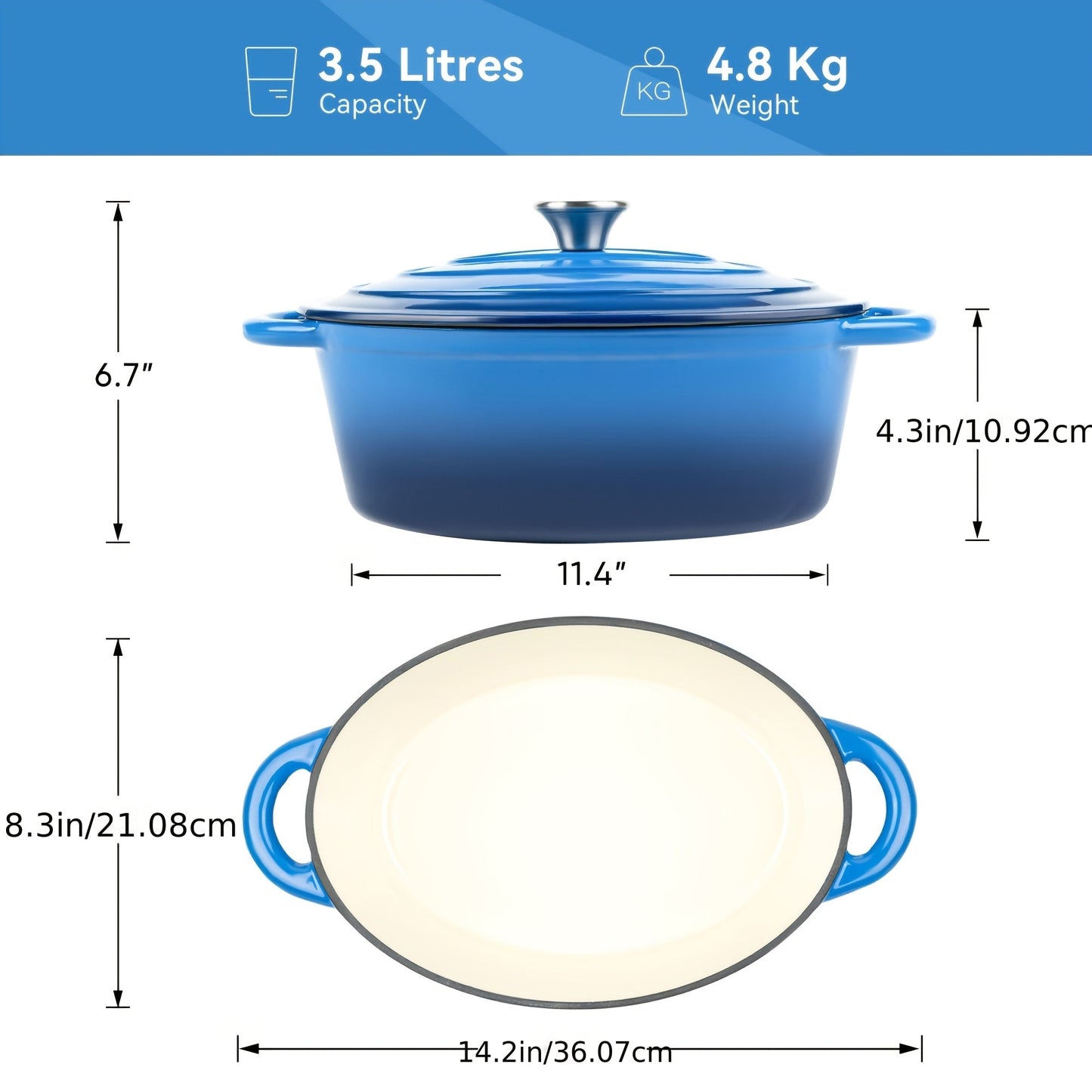 Enameled Cast Iron Dutch Oven with Lid & Dual Handles - Non-Stick Enamel Coating, Lightweight & Portable, Versatile for Bread Baking Daily Cooking Home & Outdoor Use, Available in 5 Colors