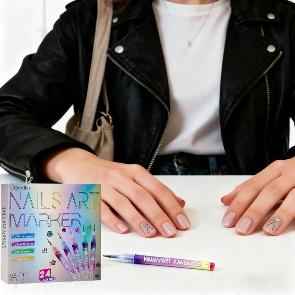 Nail Art Pens 24 Colors Set - 3D Doodle Nail Drawing Pen Kit with Fine Tip, Quick-Dry Detail Nail Paint Brushes for Home & Salon Nail Design, Beginner & Professional Nail Art Tools Gift