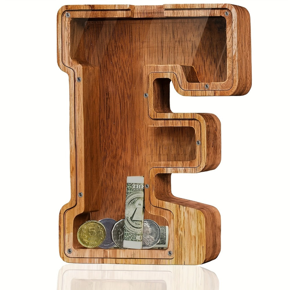 Personalized Wooden Piggy Bank for Kids – A-Z Alphabet Letter Initial Coin & Bill Savings Bank for Boys & Girls, Toddlers to Big Kids | Birthday Christmas Baby Shower Gift | Financial Literacy Toy & Room Decor