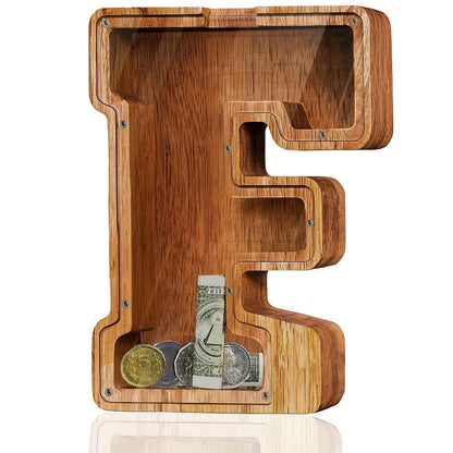 Personalized Wooden Piggy Bank for Kids – A-Z Alphabet Letter Initial Coin & Bill Savings Bank for Boys & Girls, Toddlers to Big Kids | Birthday Christmas Baby Shower Gift | Financial Literacy Toy & Room Decor