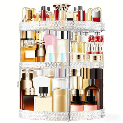 Rotating 360 Makeup Organizer Spinning Cosmetic Storage Display Rack 7 Adjustable Layers Large Capacity Skincare Holder for Vanity Countertop Bathroom Dresser White Blue Gray