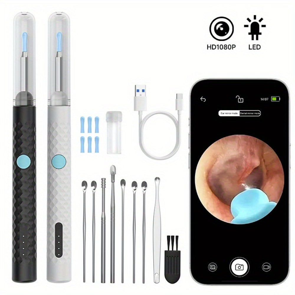 Ear Cleaning Camera Kit 1080P HD Rechargeable Lithium Battery – 6 Ear Spoons, Ear Tweezers, Visual Ear Wax Removal Tool Compatible with All Smartphones for Adults Safe Home Ear Care