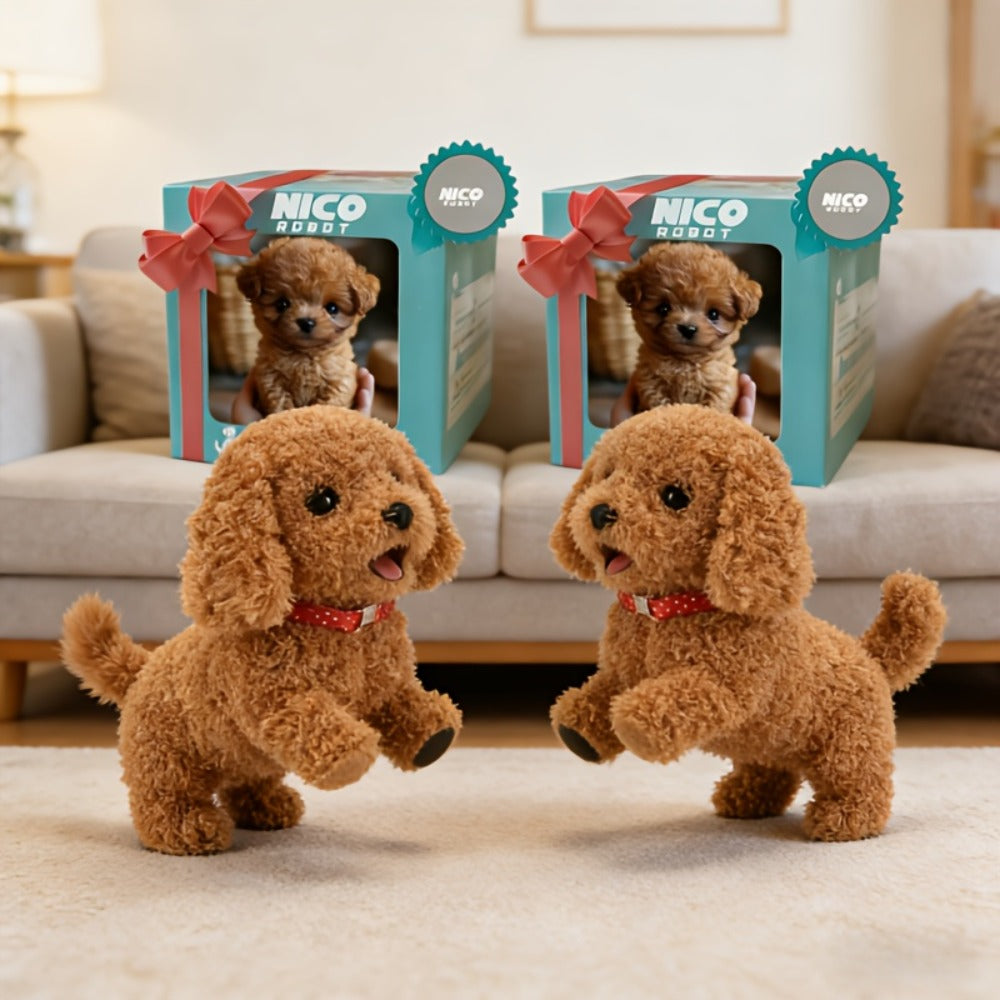 Electronic Plush Puppy Toy That Walks and Barks – Set of 2 Realistic Simulation Dogs with Barking Sound Effects, Soft Slow-Rebound Fur, Safe Interactive Pet Toy for Kids & Dog Lovers