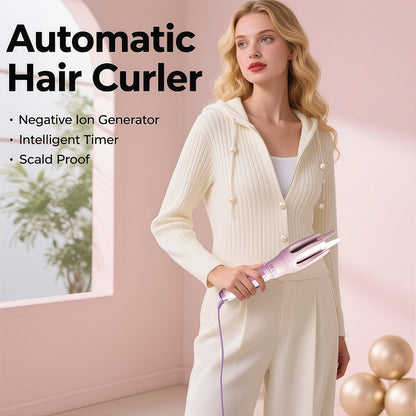 Automatic Rotating Curling Iron 4 Temperature Settings 40M Negative Ion Ceramic Barrel Anti-Tangle Auto Shut-Off Dual Voltage 110-240V Fast Heat 30s Beginner-Friendly Frizz-Free Curls All Hair Types Women
