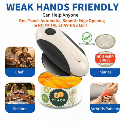 Electric Can Opener One-Touch Automatic – USB Rechargeable, Smooth Edge Safety, Auto Power-Off, Cordless for Kitchen, Camping & Seniors