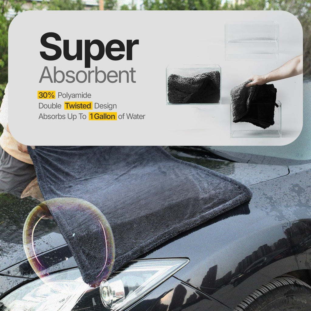 Extra Large Pack of 2 Double Twisted Loop Quick-Drying Towel | 24X36 Inches 1400GSM And 12X12 Inches | High Absorbency | Leaving No Streaks | Designed for Car Detailing