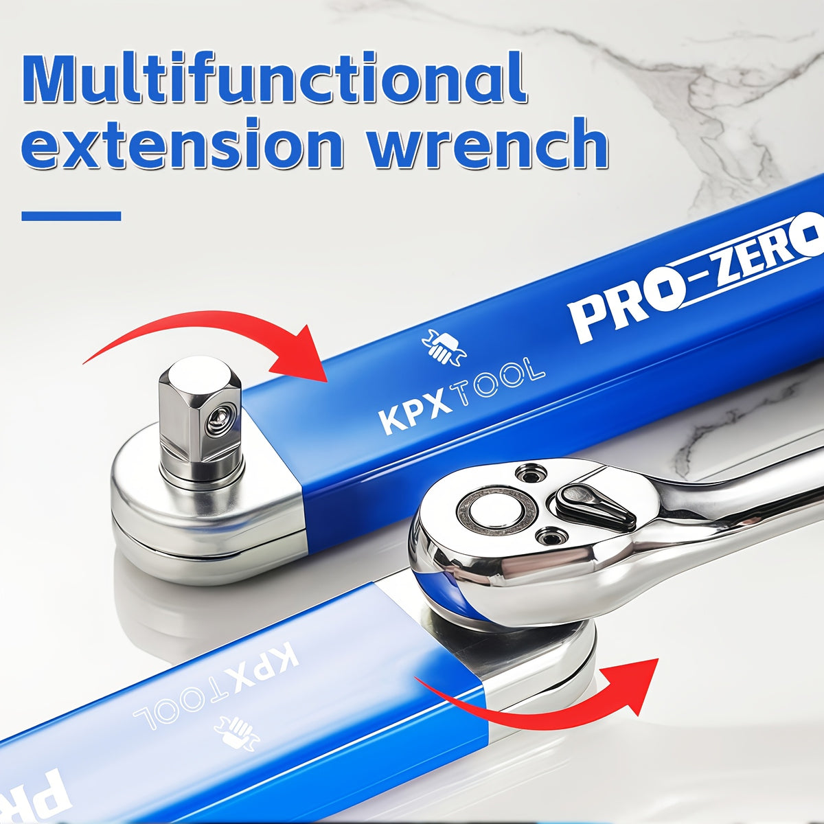 2-in-1 Multi-Function Ratchet Offset Extension Wrench | With 1/2", 1/4" and 3/8" Square Head Adapters, 180 Degree Swivel, High Torque, Non-Slip Handle, Durable Metal, Automotive Repair Hand Tools