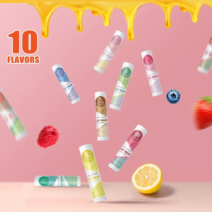 Fruit Flavored Lip Gloss Set 50 Pieces – Moisturizing Lip Balm Kit in 10 Colors, Hydrating Lip Care for Dry & Cracked Lips, Day & Night Use, Holiday Gift Set for Women & Girls