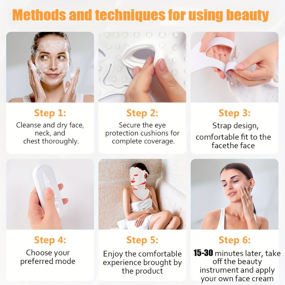 Red Light Therapy Face Mask – 7-in-1 LED Device for Face, Neck & Chest, 95 Beads 650nm & 850nm Dual Wavelength, Flexible Soft Silicone, Remote Control, Anti-Aging Home Spa Beauty Gift for Women