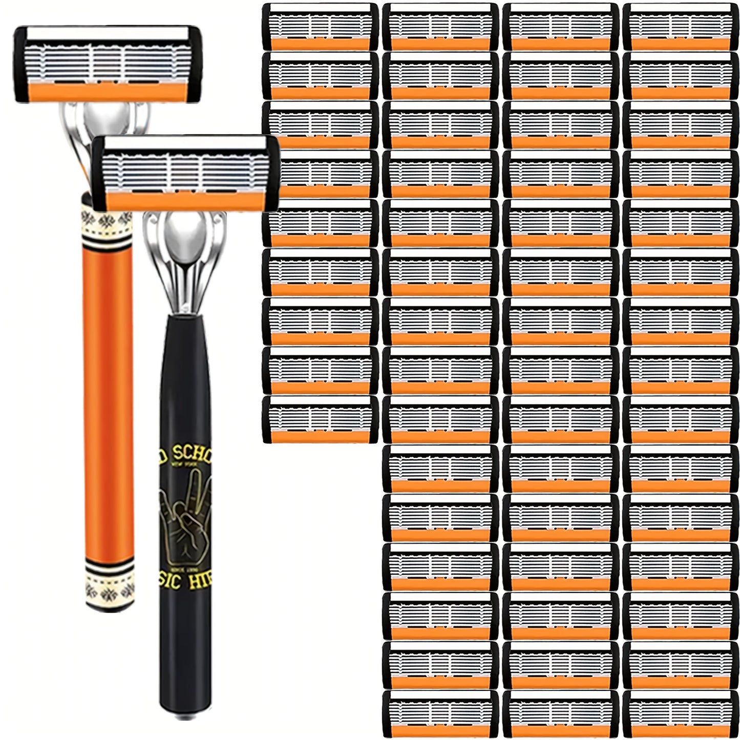Double Edge Safety Razor Set for Men with 2 Handles & Stainless Steel Replacement Blades — Barber-Quality Close Shave Manual Shaving Kit, Reusable Eco-Friendly Razor, 24/36/54/72 Blade Options