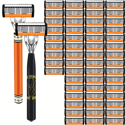 Double Edge Safety Razor Set for Men with 2 Handles & Stainless Steel Replacement Blades — Barber-Quality Close Shave Manual Shaving Kit, Reusable Eco-Friendly Razor, 24/36/54/72 Blade Options
