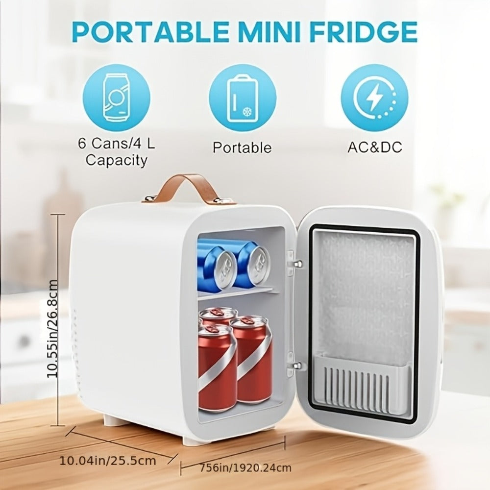 Mini Car Refrigerator, 4 Liter Compact Cooler & Warmer with 120V AC & 12V DC – Portable Mini Fridge for Car, Travel, Outdoor, Bedroom and Home Use, Available in Red and White