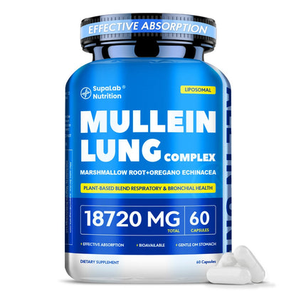 Mullein Leaf Capsules 12000mg with Quercetin — Lung Health & Respiratory Support | Bronchial Breathing Ease, Immune Defense & Seasonal Allergy Comfort | Natural Herbal Formula | 60 Capsules