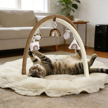5-in-1 Pet Play Mat & Bed with 6 Toys - Thick Plush Convertible Ball Pit Tummy Time Mat Floor Cushion for Cats Dogs, Foldable Pet Activity Gym Pad, Multiple Colors Available