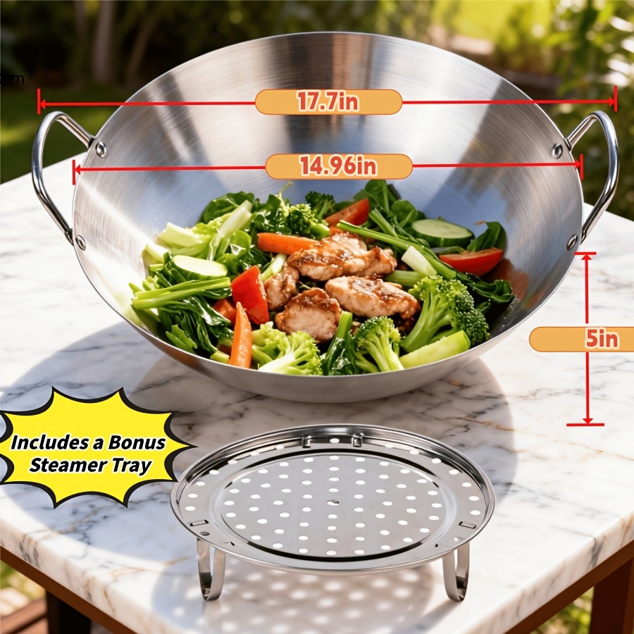 Stainless Steel Wok & Frying Pan – Non-Stick Skillet for Home Kitchen, Restaurant & Camping, Ergonomic Handle, Easy Clean, 30/36/38CM