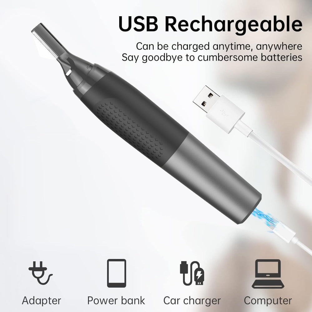 Rechargeable Eyebrow & Nose Ear Hair Trimmer for Men – Electric Detail Trimmer for Neckline Sideburns Eyebrows & Ear Hair, Cordless Grooming Tool for Men's Facial Hair, Grey