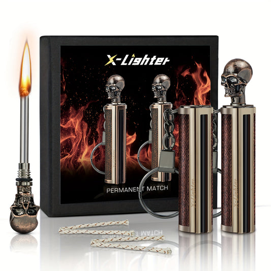 Permanent Match Fire Starter with Gift Box – 10000 Strike Flint Igniter Keychain Lighter for Camping, Travel & Emergency | Refillable Forever Match