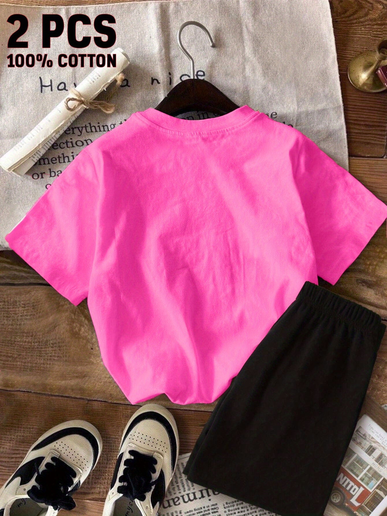 Girls' Bow Detail Outfit Set - Short Sleeve Summer 5365