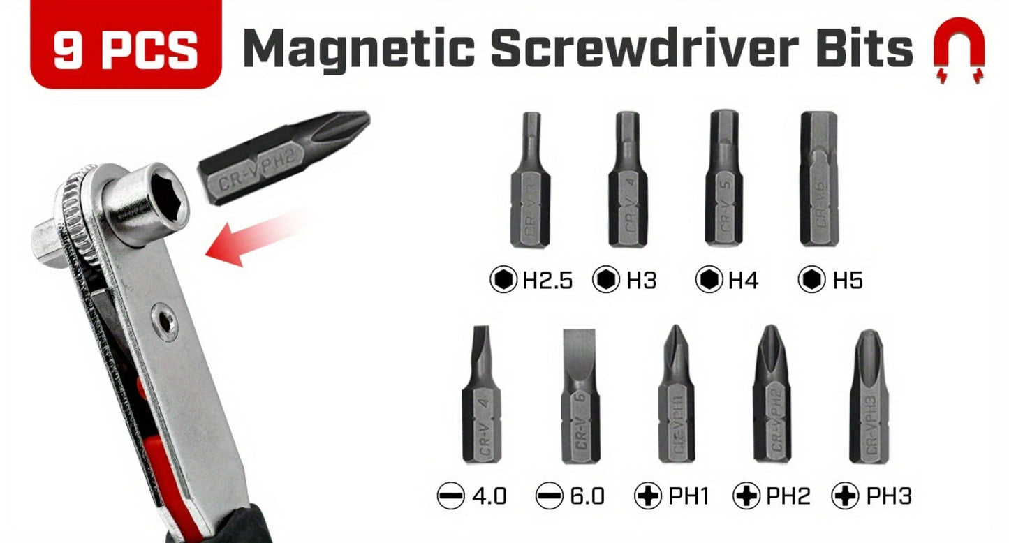 Ratchet Angle Screwdriver Set 10-in-1 & 16-in-1 – Magnetic Multi-Bit Right Angle Screwdriver for Tight Spaces, DIY, Bike Repair & Home Maintenance, Compact Flexible Tool Kit