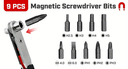 Ratchet Angle Screwdriver Set 10-in-1 & 16-in-1 – Magnetic Multi-Bit Right Angle Screwdriver for Tight Spaces, DIY, Bike Repair & Home Maintenance, Compact Flexible Tool Kit