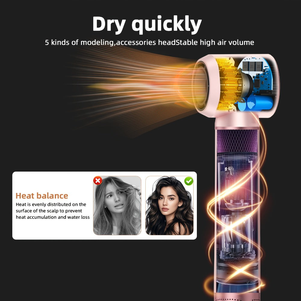Hot Air Brush 5-in-1 Hair Dryer Brush - Ionic Blow Dryer Brush with Curling, Straightening & Volumizing, Dual Voltage Travel Hair Styler, Multifunction Hair Styling Tool for All Hair Types