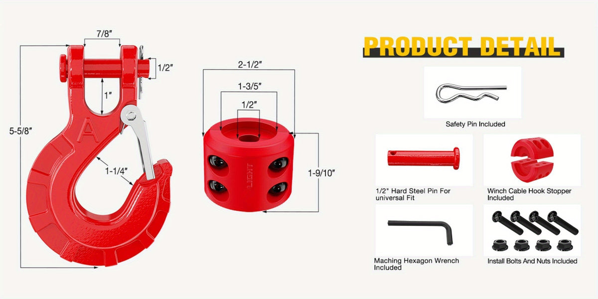 Forged Steel Winch Hook 3/8" Clevis Slip Hook Sets, Included Allen Wrench, Max 35, 000 Lbs, Suitable for ATV, UTV And Off-Road Vehicles, Winch Hooks, Towing Parts