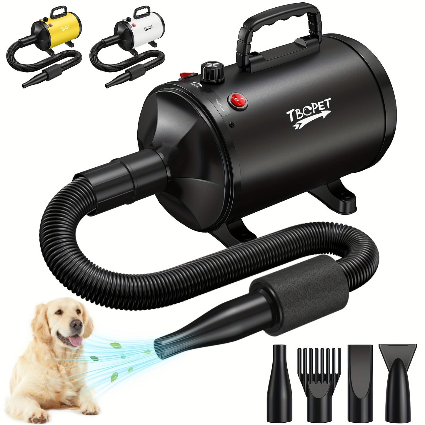 Dog Hair Dryer 3800W High Power - Professional Pet Grooming Blow Dryer with Adjustable Speed & Temperature Control, 4 Nozzles for Dogs & Cats, Easy to Use & Clean