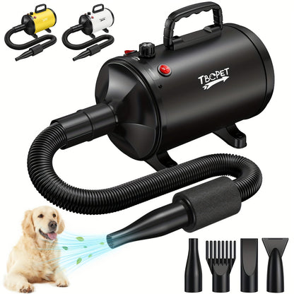 Dog Hair Dryer 3800W High Power - Professional Pet Grooming Blow Dryer with Adjustable Speed & Temperature Control, 4 Nozzles for Dogs & Cats, Easy to Use & Clean
