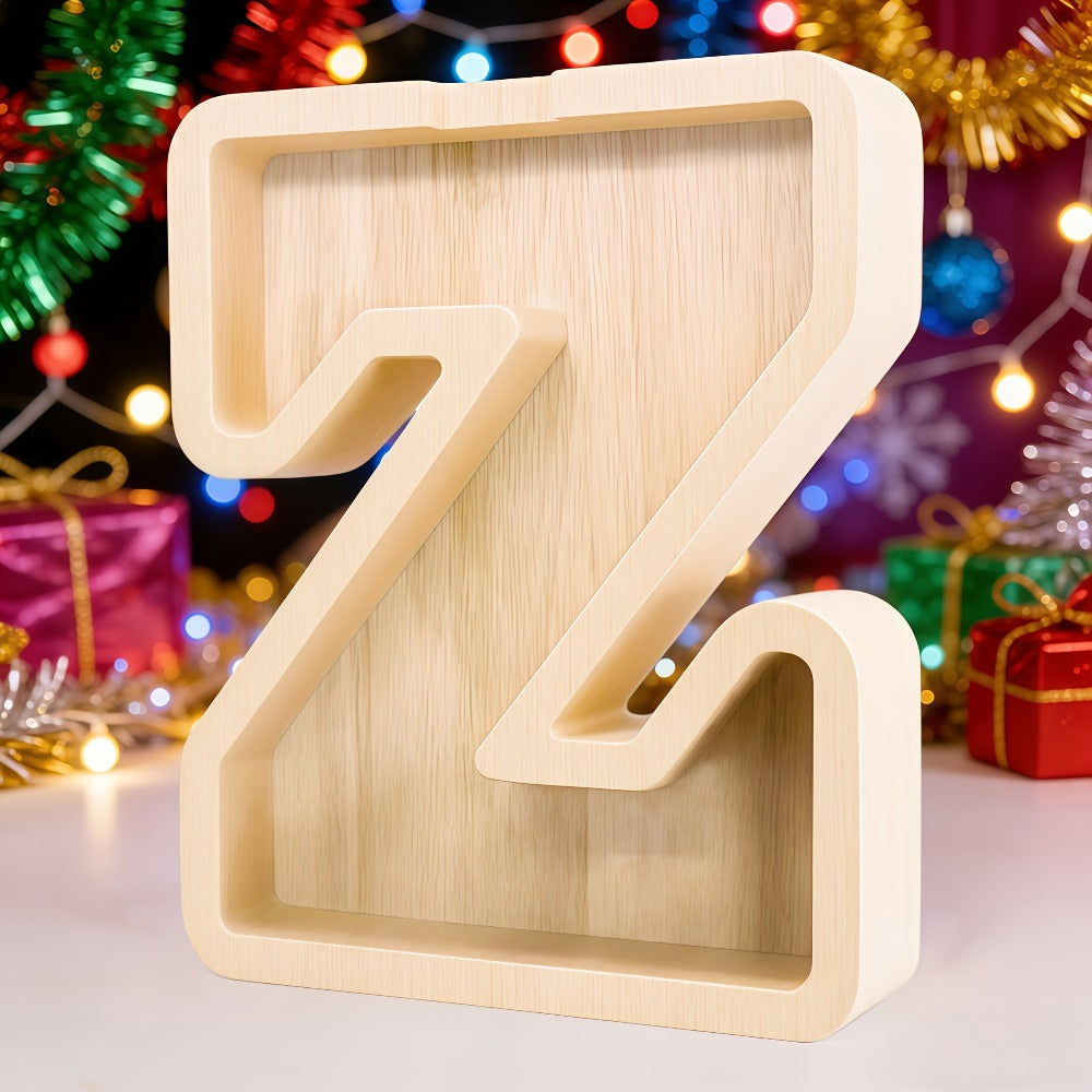 Alphabet Letter Piggy Bank A-Z Wooden Coin Bank Large Capacity Transparent – Personalized Savings Box for Kids | Back to School, Christmas & Birthday Gift