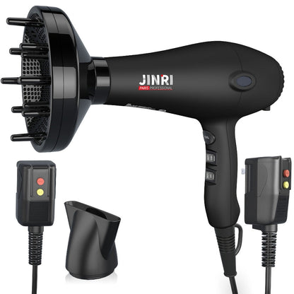 1875W Professional Hair Dryer with Diffuser & Concentrator — Ionic Technology, Salon-Quality Blowout for Curly Hair, Adjustable Cord, US Plug, Black