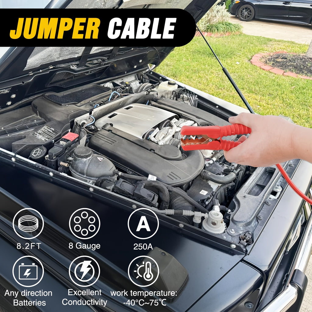 In- Car Emergency Jump Starter Kit with Battery Jumper Cables Suitable for Car, Trucks, SUVs - Portable Roadside Safety for Battery, Vehicle, Battery-Free Operation (No External Power Required) - Ideal for
