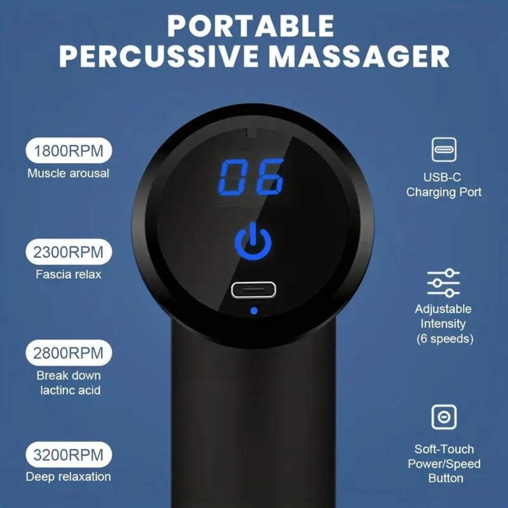 Portable Mini Fascia Gun – USB Rechargeable Muscle Massage Gun with 4 Interchangeable Heads & 6 Speed Modes, Silent Motor Deep Tissue Massager for Back, Neck & Full Body Sports Recovery